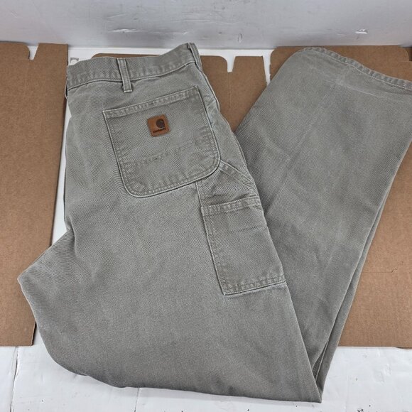 Carhart Carpenter Pants Mens Beige Straight 100% Cotton Heavy Denim B11  38 x 32 - Picture 1 of 8